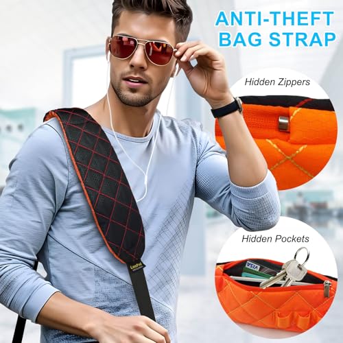 Anti-Theft Shoulder Bag Strap with RFID-Blocking Pockets - 170 Lbs - color: Orange