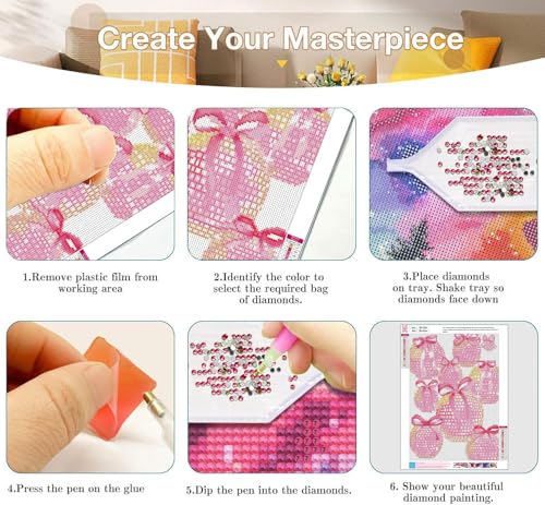 Axquilon 6 Pack Pink Bow Diamond Art Kits for Adults 12x16 inch - color: 6 Pack Pink Bow