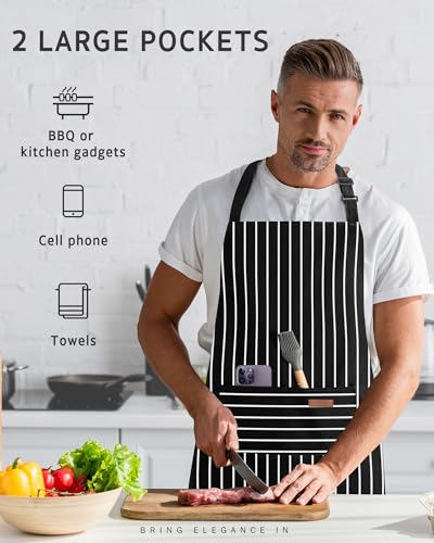 Syntus Chef Apron for Men Women with Pockets, Thick Grilling BBQ Apron - color: Black/White Bold