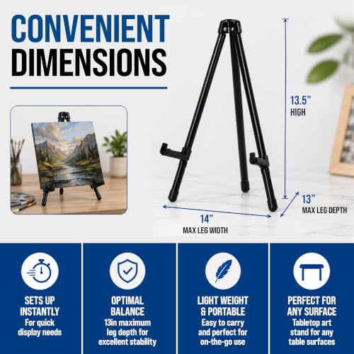 U.S. Art Supply 13.5" Black Metal Tabletop Easel Stand, 6-Pack, Foldable