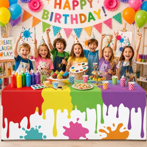 6Ft Paint Splatter Tablecover Paint Table Cloth Rainbow Classroom Decor