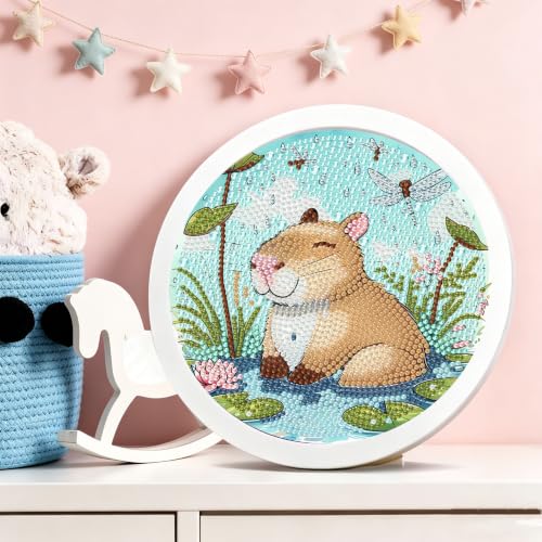 bleihum Capybara Diamond Art Kits for Kids with Round Frame 8X8 inch - color: CC1163-US