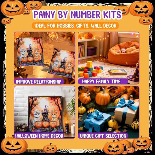 Halloween Paint by Numbers for Adults, Witch Cats Paint by Number on Canvas - color: MT23078