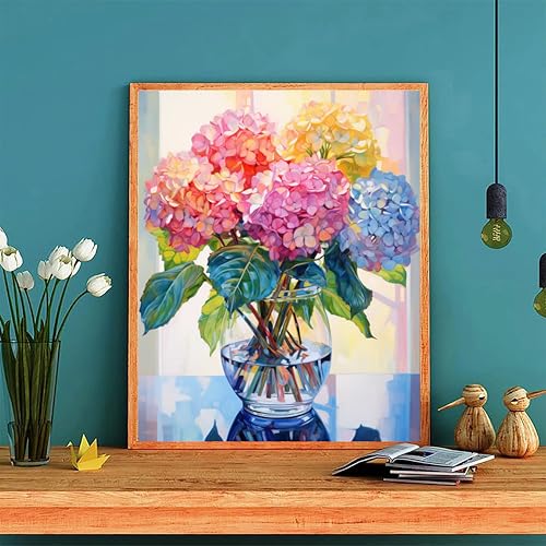 Hydrangea Paint by Numbers for Adults with Framed Canvas - Wooden Easel - color: DKMT0160, size: 12*16inch