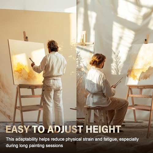 Large Solid Beech Wood Painting Easel H-Frame with Storage Plate