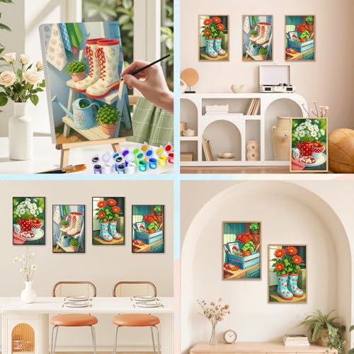 Camocin 4 Pack Framed Paint by Numbers Kit for Adults with Wooden Easel - color: LBOP4PF07