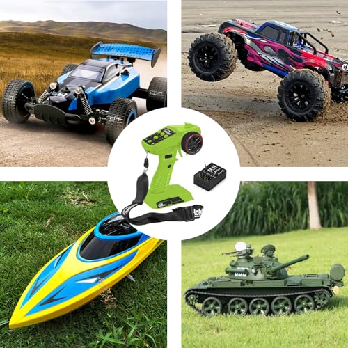 RC Remote Control 4CH 2.4G Transmitter with Receiver and Lanyard for RC Car Crawler Boat, Green & Black - color: Green & Black
