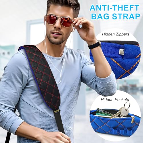 Anti-Theft Shoulder Bag Strap with RFID-Blocking Pockets - 170 Lbs - color: Blue