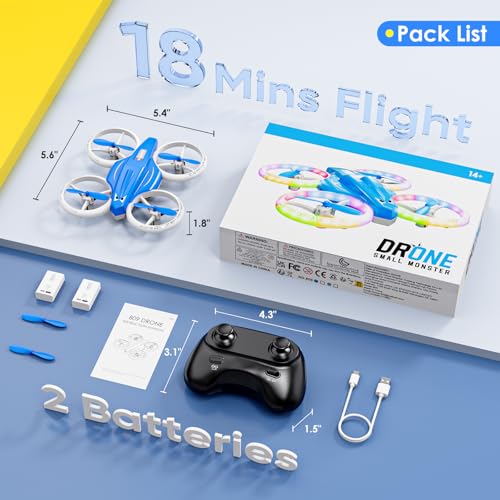 Drone for Kids with LED Light | Lisoco Indoor RC Drone with 360 Flip | 2 Batteries | Easy to Fly Mini Drone for Boys Girls Beginners | Flying Toy Gift (Dark Blue) - color: Dark Blue