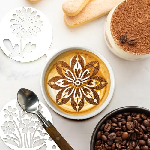 Sitsink Mandala Coffee Stencils Reusable - 25 Pcs Flower Stencils for Cookies Sourdough Bread Decor, Rangoli Mandala Baking Templates - style: flower and mandala