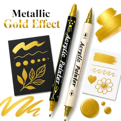Gold Acrylic Paint Pens, 20 Pack Dual Tip Metallic Gold Markers