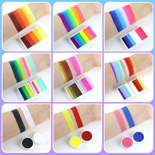 Drawdart Professional Face Painting Kit for Kids Adults, Large Split Cake Face Paint Palette| with Stencils, Book, Easy to Use and Safe for Kids, Fun for Halloween, Birthday Party, School Event - color: Super Large Set A