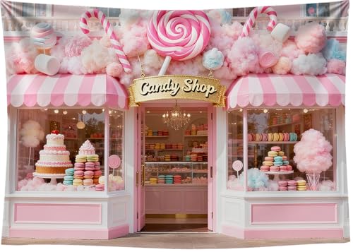 8x6FT Candy Shop Backdrop Candy Princess Dessert Shop Background for Children's Party Baby Shower Donut Ice Cream Table Decoration Vinyl - size: 8x6FT