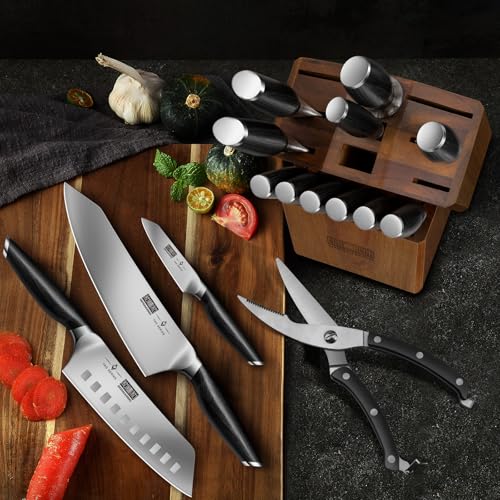 HOSHANHO 16-Piece Kitchen Knife Set with Block, Ultra Sharp Chef Knife Set - size: 8"