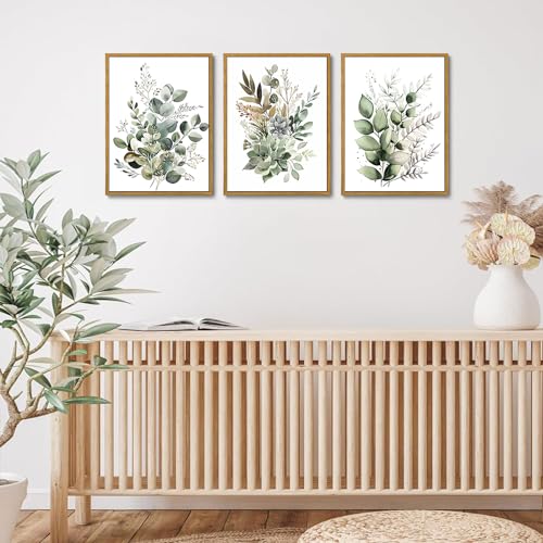 Sage Green Botanical Framed Wall Art Set of 3, 16x24 inch - color: Green, size: 16"x24" Natural Framed