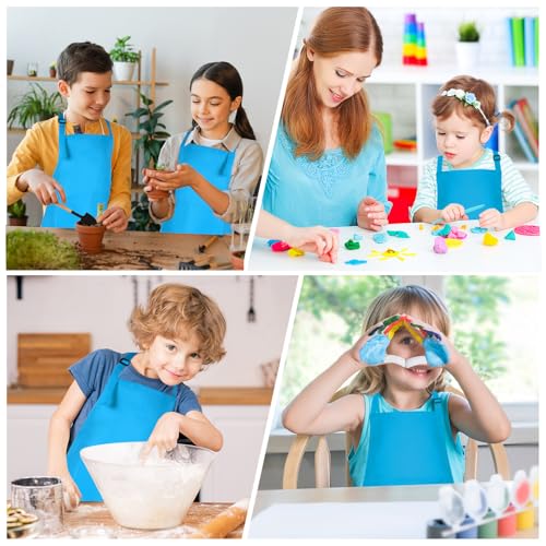 Morcheiong 8/12/24 Pack Adjustable Kids Apron Bulk with 2 Pockets Toddler Apron Kids Painting Aprons for Baking Painting - color: Light Blue