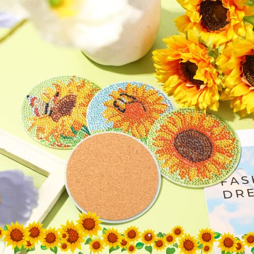 UPINS 8Pcs Sunflower Diamond Art Painting Coasters for Drinks - color: Sunflower Yellow