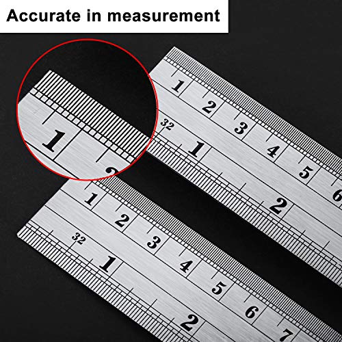 EBOOT Stainless 2 Pack Steel Ruler 12 Inch Metal Rule Kit with Conversion Table - color: Silver, style: 12 Inch, 12 Inch Style