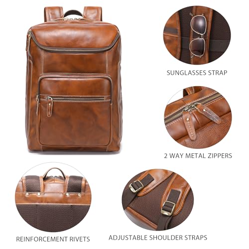LANNSYNE Leather 17" Laptop Backpack For Men, Business Travel Rucksac - color: Orange