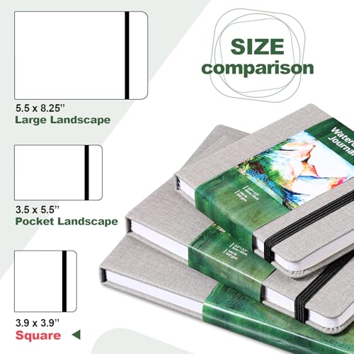 Dispowreath 2 Pack Pocket Watercolor Sketchbook Journal, 300 GSM, 3.9x3.9 in