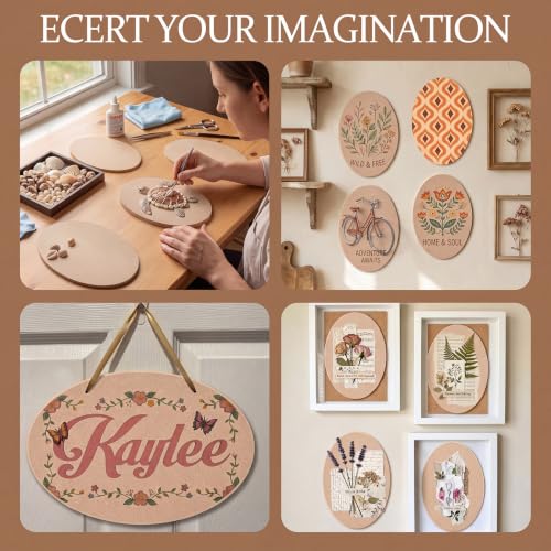 Novabright 12 Pcs Unfinished Wood Plaques for Crafts 6.5 x 4.5 Inch with Round Shape Beveled Thick MDF Wood Blank Sign for DIY Painting Burning Holiday Gifts and Craft Projects Supplies - style: Round Shape