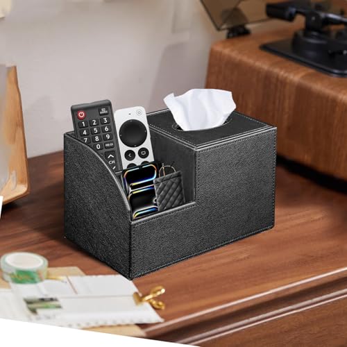PU Leather Square Tissue Box Cover - Multi-Functional Tissue Box Holder - color: Blitchi