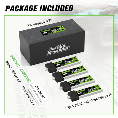 OVONIC 1S LiPo Battery 550mAh 100C HV 3.8V with BT2.0 Connector for FPV Tiny Whoop (4pcs)