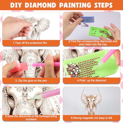 NAIMOER Diamond Art Hanging Kits for Adults Elephant, 5D Special Shaped Rhinestone, DIY Acrylic Diamond Art Painting Window Pendants Home Garden Wall Hanging Ornament Kits, Double Sided - color: Elephant
