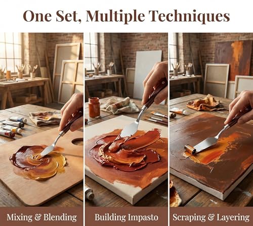 5pcs Palette Knife Painting Stainless Steel Spatula Wood Handle - color: Brown-5pcs