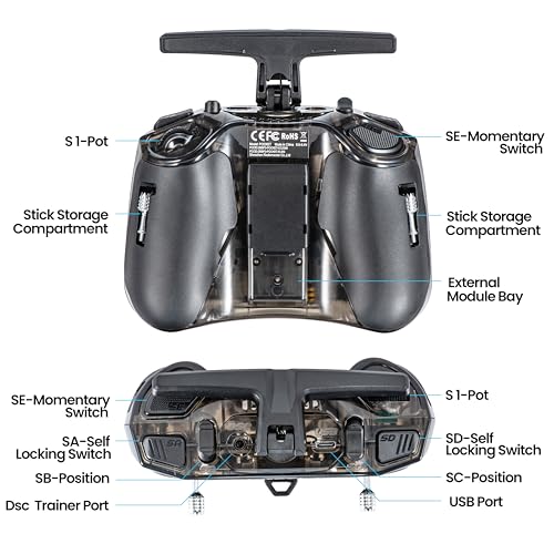 Radiomaster Pocket ELRS Remote Controller Portable Hall Gimbal EdgeTX Transmitter with LED Light for FPV Drone/RC Helicopter&Car Boats&Multirotor (Battery Not Included) - color: Black