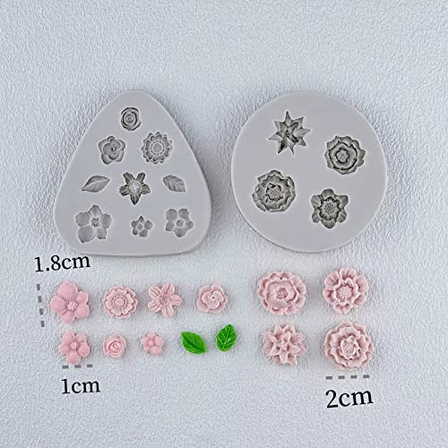 Flower Polymer Clay Molds, 2Pcs Polymer Clay Molds for Jewelry Making, Daisy Sunflower Rose Miniature Silicone Molds (13Flowers) - color: 13Flowers