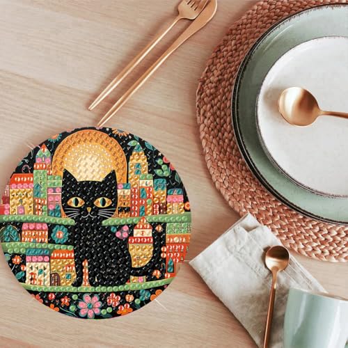 ijbnhd 8 PCS Diamond Art Coasters Kit Cat Diamond Painting Coasters - color: Cat-1