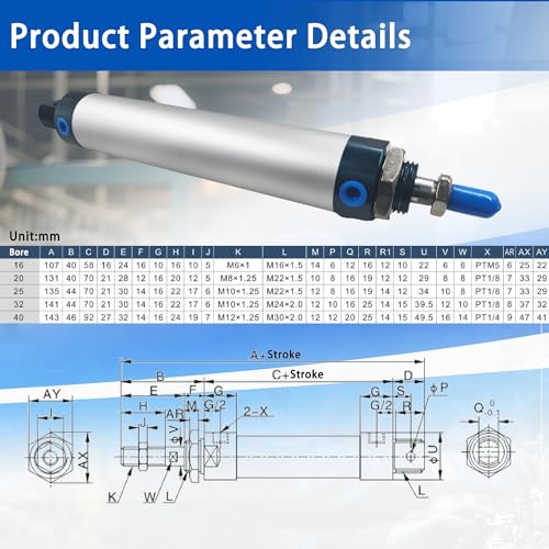 CG WEITENG Pneumatic Mini Pneumatic Cylinder MAL Single Rod Aluminum Double Acting Pneumatic Cylinder 32mm Bore 250mm Stroke(MAL32x250) - color: MAL-32 mm, size: 250 mm