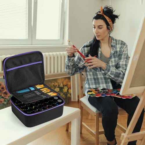 Acrylic Paint Organizer Holds 42 Bottles (2 fl oz), Craft Paint Organizer for Acrylic Painting with Foam Insert and Inner Storage Pocket, Ideal for Artists (Case Only)