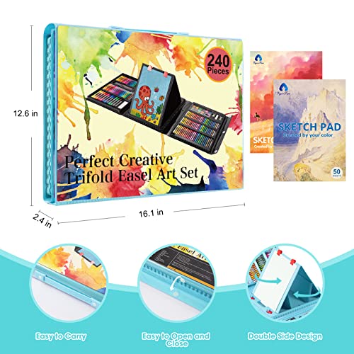 VigorFun Art Supplies, 240 PCS Drawing Art Kit, Gifts Case for Kids Art Set - color: Cyan