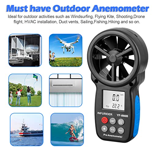 Anemometer Handheld, INFURIDER CFM Meter, Digital Wind Speed Meter, HVAC Air Flow Meter with Temperature and Wind Chill, Anemometer with Backlight and Max/Min - color: 1.YF-866B(Basic)