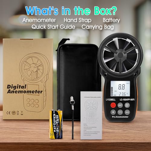 WiFi Anemometer Handheld, Digital HVAC Outdoor Wind Meter with Samrt APP - color: Black