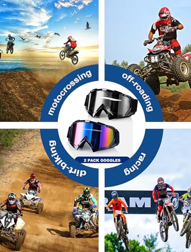 2Pcs Dirt Bike Goggles Motocross Motorcycle ATV MX Riding Goggles - color: Colorful+clear