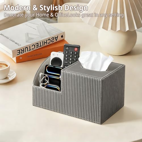 PU Leather Square Tissue Box Cover - Multi-Functional Tissue Box Holder - color: Gray Rome