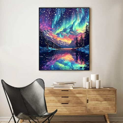 Paint by Numbers Kit for Adults, Aurora Borealis & Mountain, 16x20 Inch - color: HMOP25903