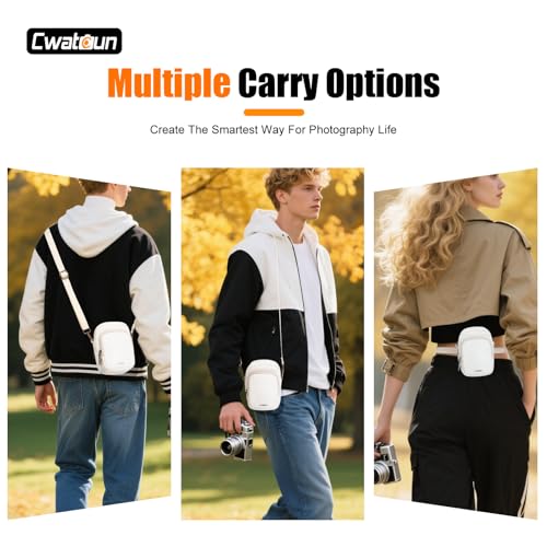 Cwatcun Mini PU Leather Sling Bag, Crossbody/Waist Case for Digital Cameras - color: White