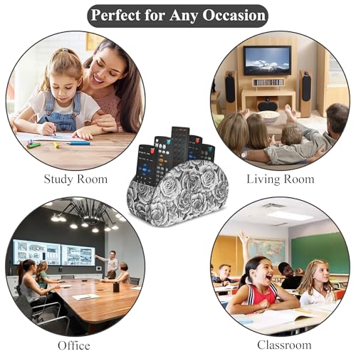 Remote Control Holder, PU Leather Remote Caddy Desktop Organizer with 5 Spacious Compartments for TV Remotes/Media Controllers/Office Supplies (1-3D Black Grey - color: 1-3D Black Grey