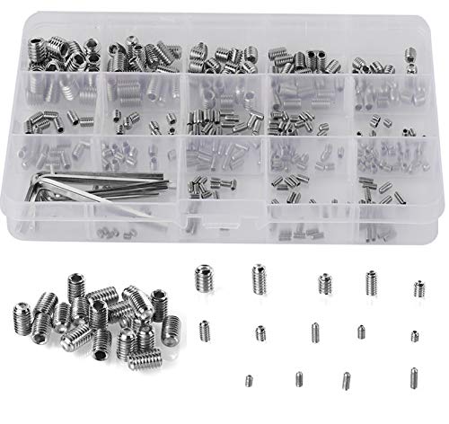 340Pcs M2.5, M3, M4, M5, M6, M8 Metric Hex Socket Head Cup Point Set Screws, Allen Head Grub Screw, Internal Hex Drive Headless Set Screw Assortment Kit with 6 Hex Wrenches, 304 Stainless Steel - color: Silver-340pcs Metric M2.5-M8 Cup Point Set Screw