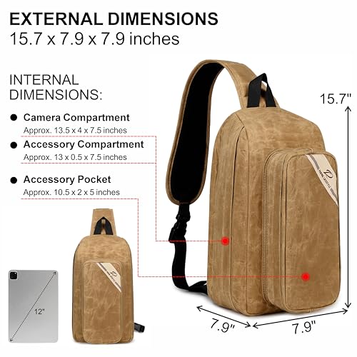 Padwa Lifestyle Khaki Crossbody Camera Bag - Waxed Memory Canvas Compact Camera Sling and Crossbody Bag with Fast Access,Versatile Lightweight Everyday Bag Great for Photographers Travel,Photography - color: Khaki, style: Crossbody Portable
