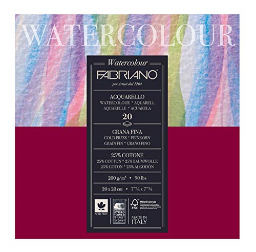 Fabriano 72612020 Watercolour Paper Block, 20 x 20 cm,20 Sheets,200 GSM,CP,White - size: 20 x 20 cm