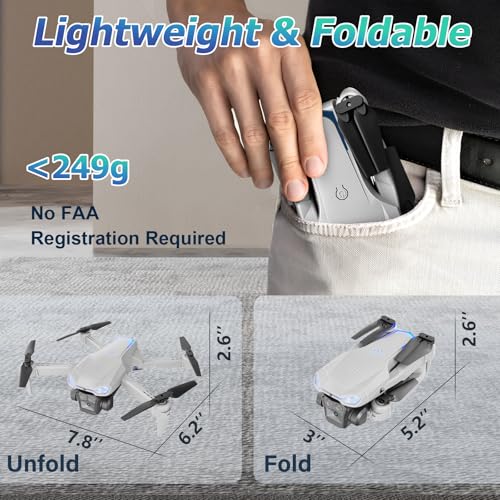 Foldable 1080P Drone with Camera for Kids & Beginners, Easy to Fly Toy Gift for Boys & Girls, One-Key Start, 3D Flips, Gesture Selfie, 2 Batteries
