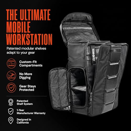 Gruv Gear Travel Laptop Backpack, 36L Black Tech Backpack with Modular Storage Shelves, Dual Access Pockets & TSA-Friendly Design, Large Carry-On Backpack for Work, Travel & Gear Organization