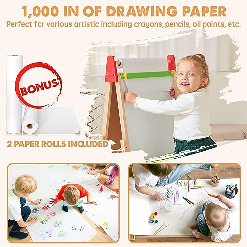 Tiny Land Wooden Easel for Kids, Art Easel with Chalkboard & Whiteboard - color: Natural