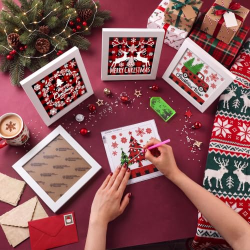Geyoga 4pcs Christmas Diamond Painting Kits with Frame for Beginner 7x7inch - style: Christmas Plaid
