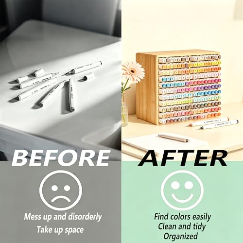 Bamboo Marker Organizer, Holds 176 Markers with 22 Compartments